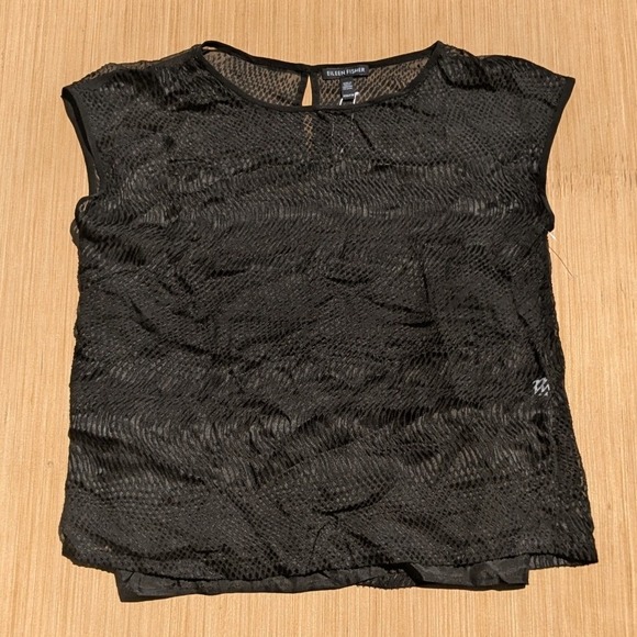 NWOT Eileen Fisher Blouse Black Quiet Luxury Minamilist Silk Blend Women's XXS - Picture 1 of 8